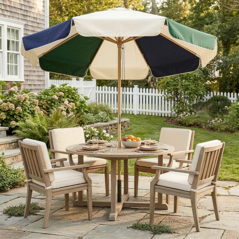 Outsunny Sombrilla Terraza Exterior Ø2,3 M Marco Efecto Madera Polea Con Cuerda