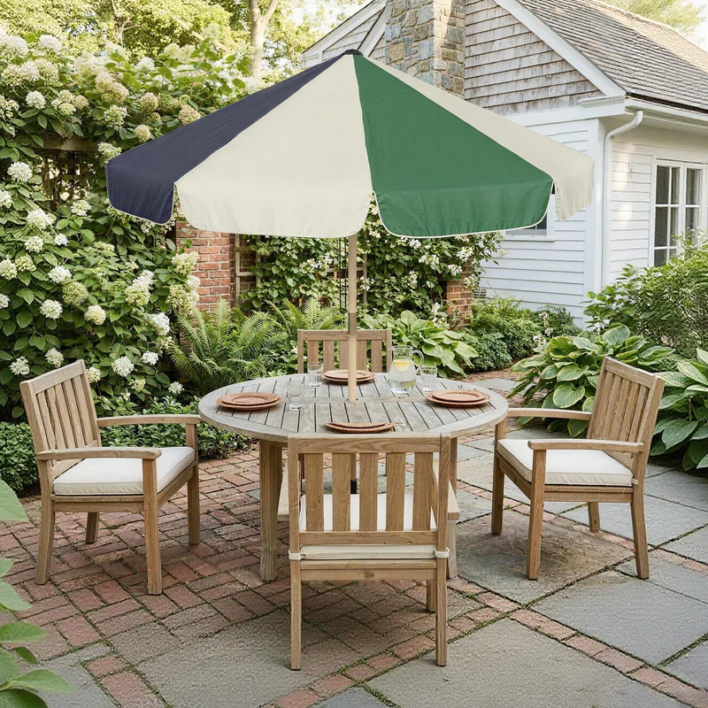Outsunny Sombrilla Terraza Exterior Ø2,3 M Marco Efecto Madera Polea Con Cuerda