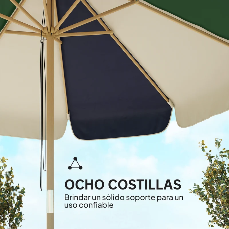 Outsunny Sombrilla Terraza Exterior Ø2,3 M Marco Efecto Madera Polea Con Cuerda