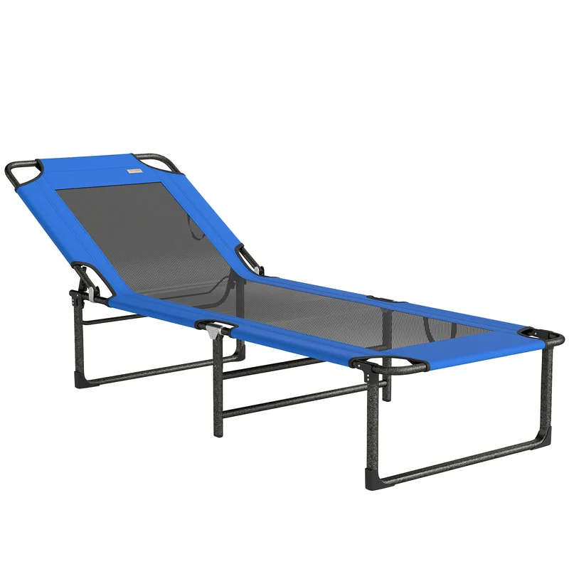 Outsunny Tumbona Plegable Respaldo Ajustable En 4 Niveles 175x58x68 Cm Azul