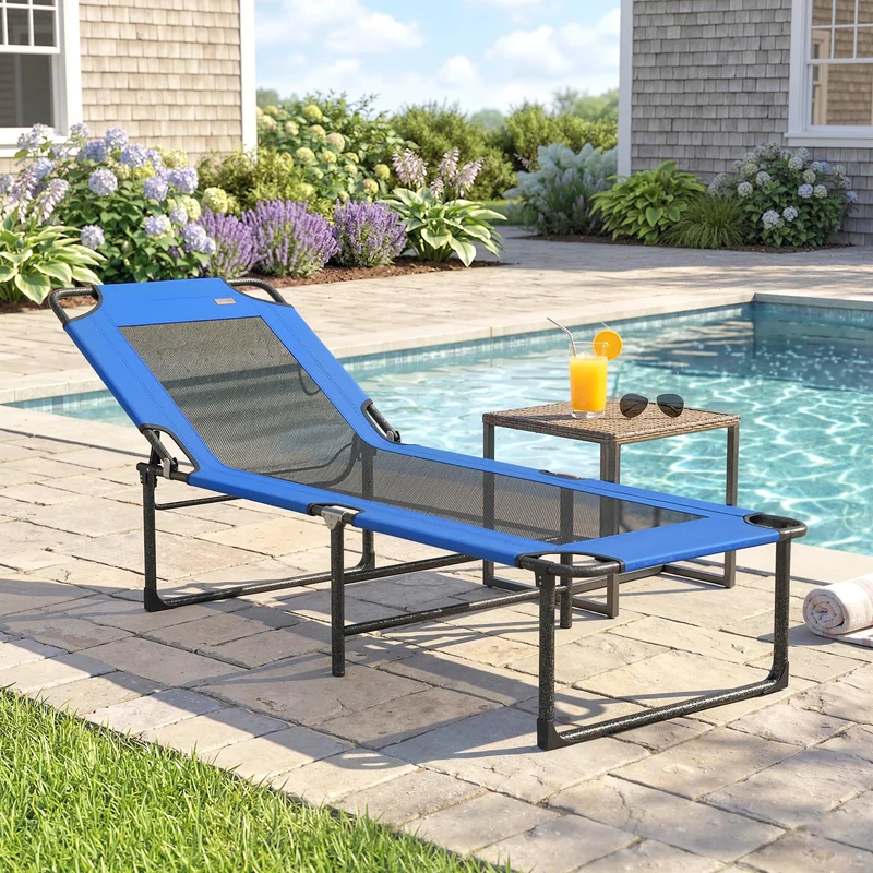 Outsunny Tumbona Plegable Respaldo Ajustable En 4 Niveles 175x58x68 Cm Azul