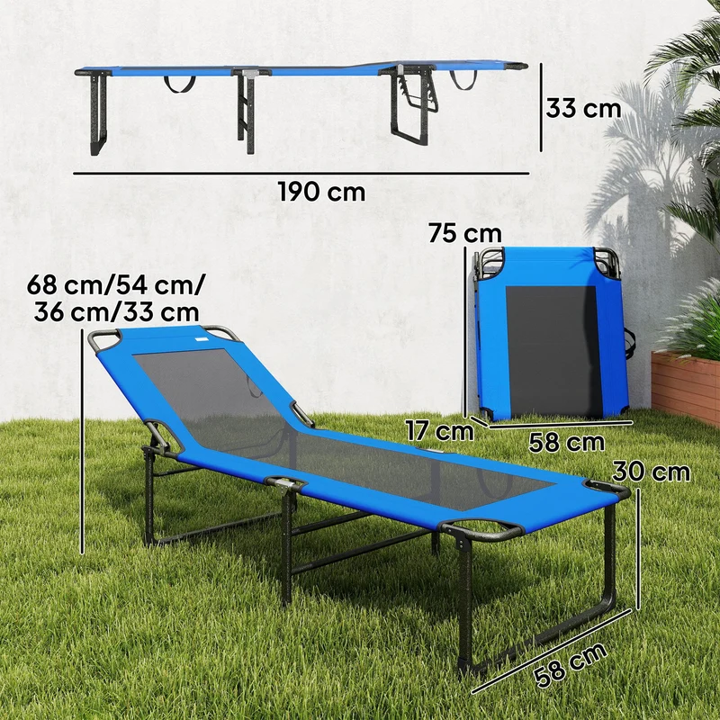 Outsunny Tumbona Plegable Respaldo Ajustable En 4 Niveles 175x58x68 Cm Azul