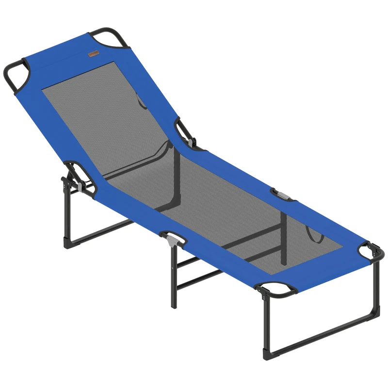 Outsunny Tumbona Plegable Respaldo Ajustable En 4 Niveles 175x58x68 Cm Azul