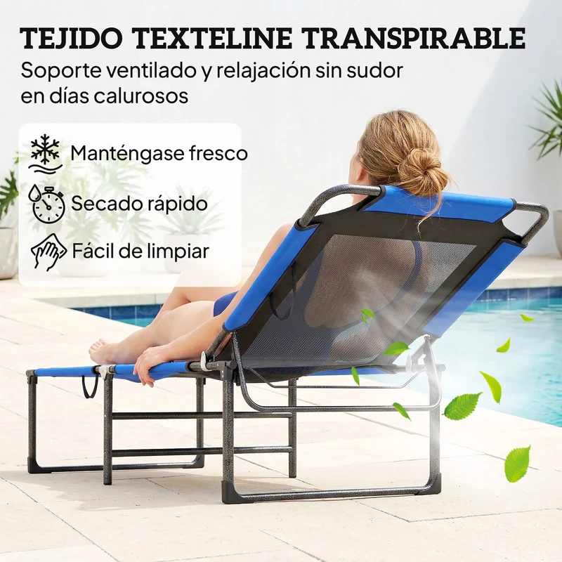 Outsunny Tumbona Plegable Respaldo Ajustable En 4 Niveles 175x58x68 Cm Azul