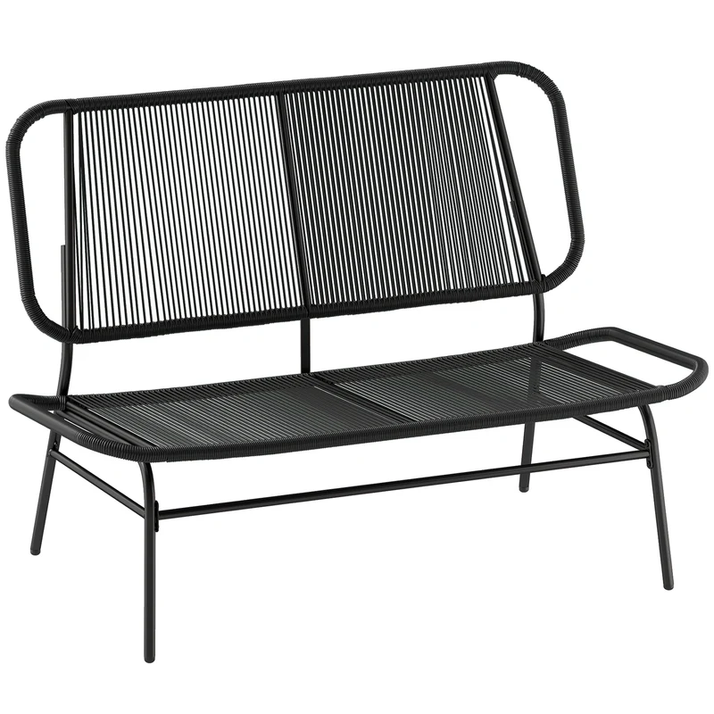 Outsunny Banco Exterior De Ratán De 2 Plazas Con Respaldo Tejido Negro