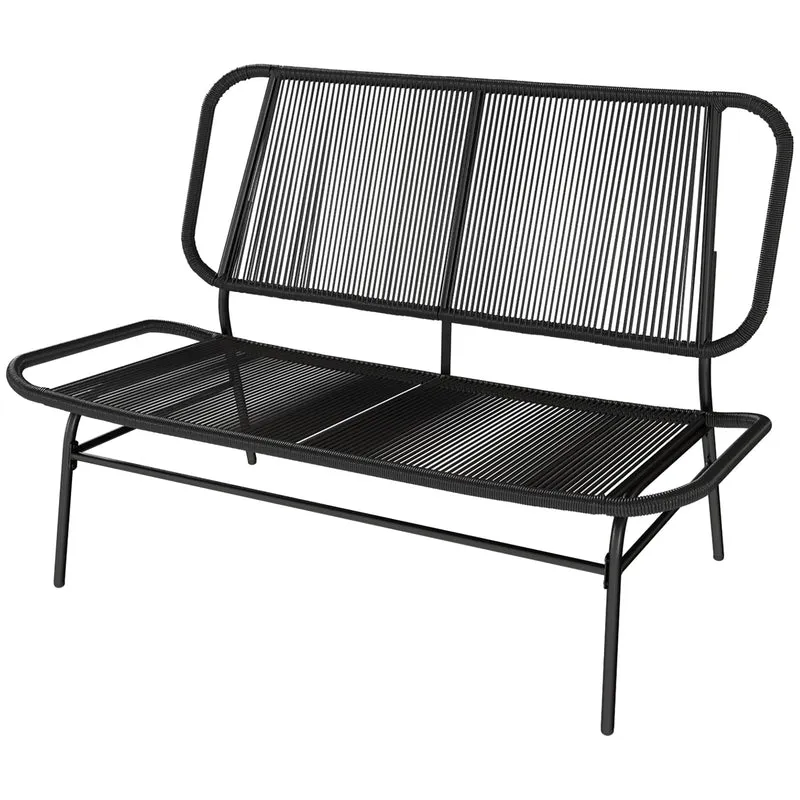 Outsunny Banco Exterior De Ratán De 2 Plazas Con Respaldo Tejido Negro
