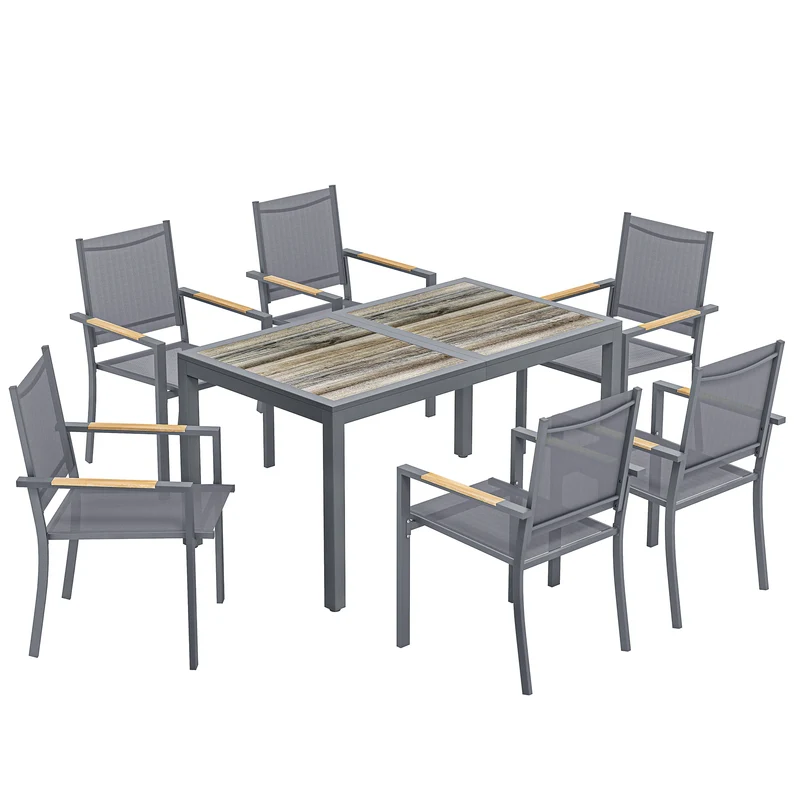 Outsunny Conjunto De Mesa Y Sillas Jardín De 7 Piezas Con Sillas Transpirables