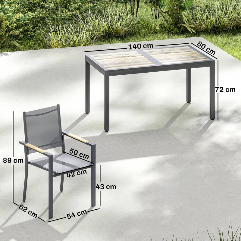 Outsunny Conjunto De Mesa Y Sillas Jardín De 7 Piezas Con Sillas Transpirables