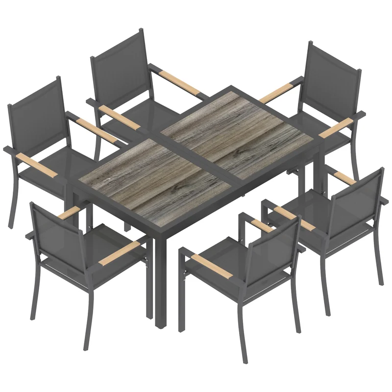 Outsunny Conjunto De Mesa Y Sillas Jardín De 7 Piezas Con Sillas Transpirables