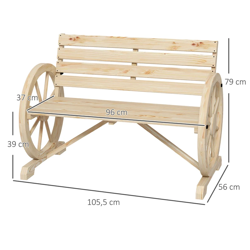 Outsunny Banco De Jardín De Madera Reposabrazos En Forma De Rueda Carga 240 Kg