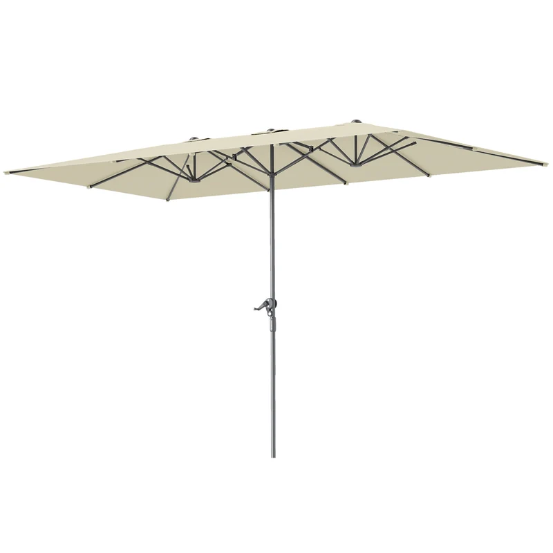 Outsunny Sombrilla Doble 4,5x2,6 M Con Manivela Impermeable Crema