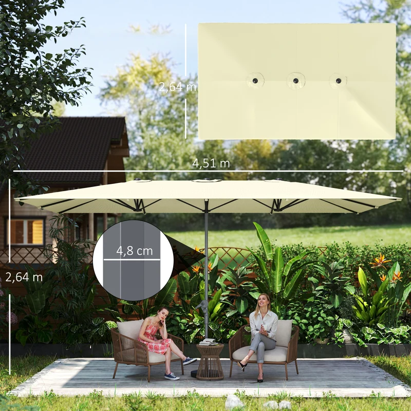 Outsunny Sombrilla Doble 4,5x2,6 M Con Manivela Impermeable Crema