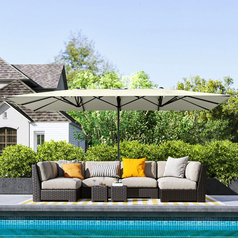 Outsunny Sombrilla Doble 4,5x2,6 M Con Manivela Impermeable Crema