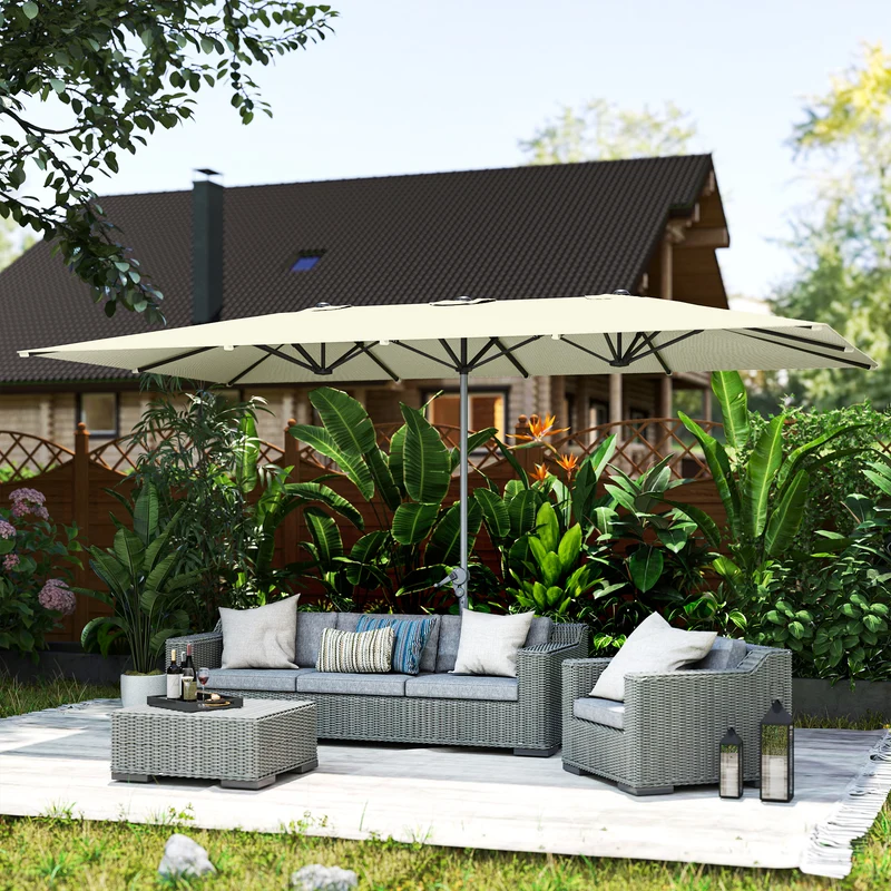 Outsunny Sombrilla Doble 4,5x2,6 M Con Manivela Impermeable Crema