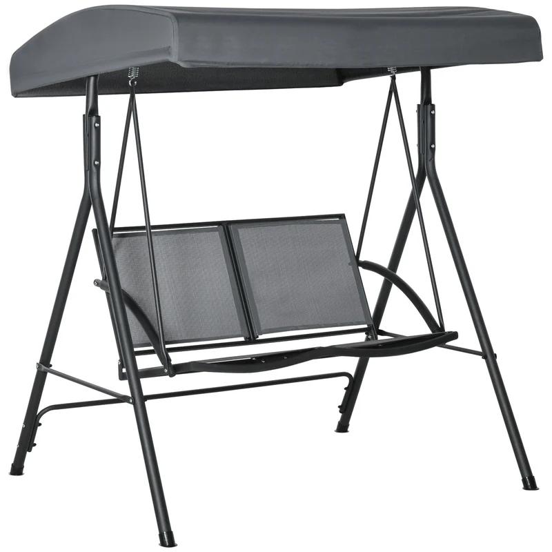 Outsunny Columpio Jardín 2 Plazas Techo Ajustable Asientos Textilene Gris Oscuro