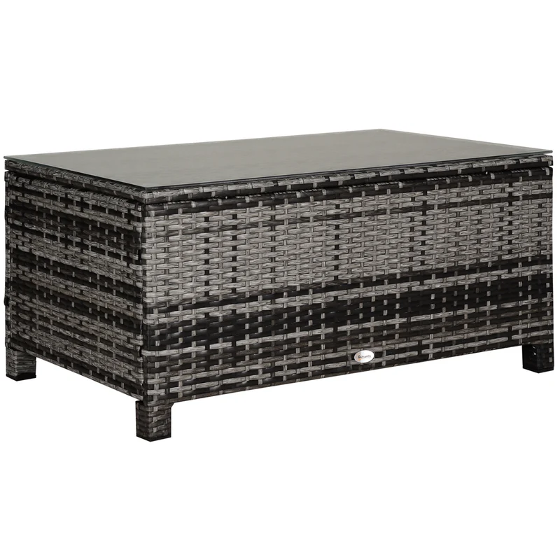 Outsunny Mesa De Jardín De Ratán Sintético Con Vidrio Templado 85x50x39cm Gris