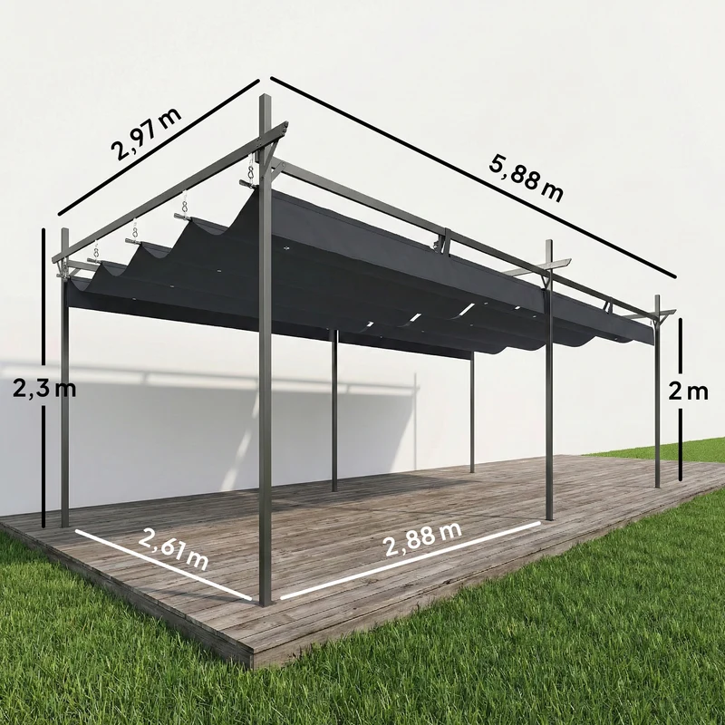 Outsunny Pérgola De Jardín 6x3 M Con Techo Retráctil Upf30+ Gris Oscuro