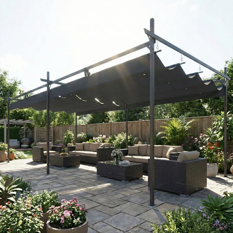 Outsunny Pérgola De Jardín 6x3 M Con Techo Retráctil Upf30+ Gris Oscuro