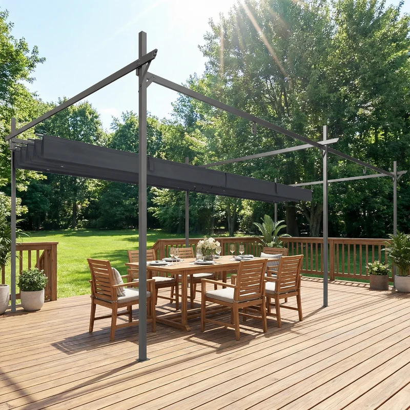 Outsunny Pérgola De Jardín 6x3 M Con Techo Retráctil Upf30+ Gris Oscuro