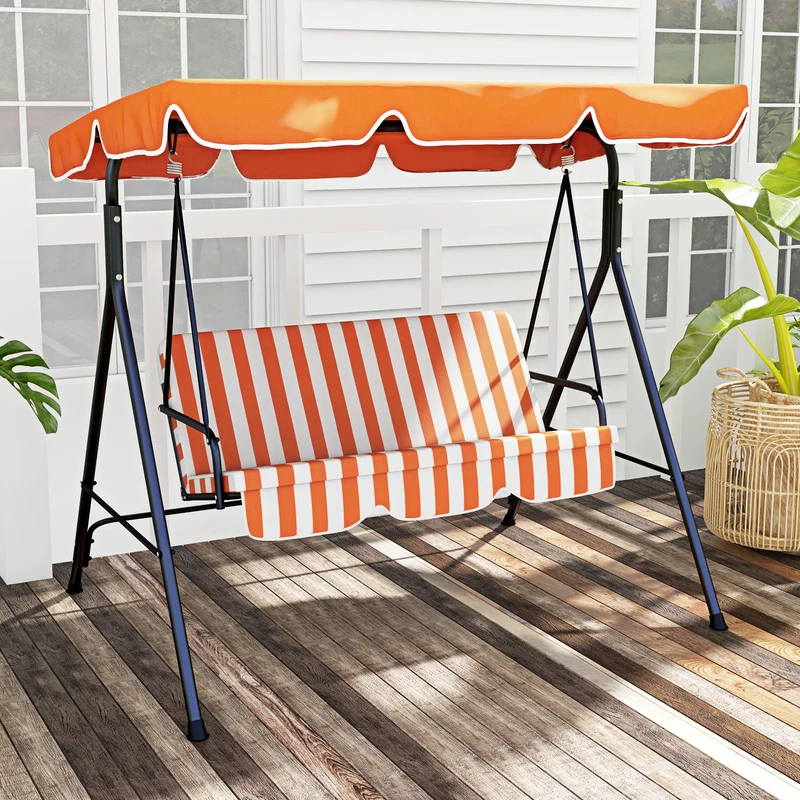 Outsunny Columpio De Jardín De 3 Plazas Techo Ajustable 172x110x153 Cm Naranja