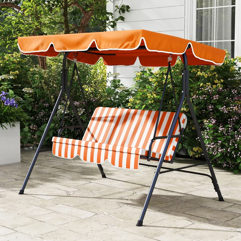 Outsunny Columpio De Jardín De 3 Plazas Techo Ajustable 172x110x153 Cm Naranja