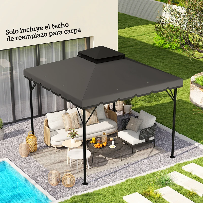 Outsunny Techo De Repuesto Para Cenador 3x3 M Techo Doble Upf 30+ Gris Claro