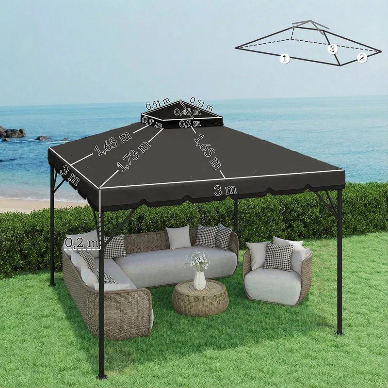 Outsunny Techo De Repuesto Para Cenador 3x3 M Techo Doble Upf 30+ Gris Claro