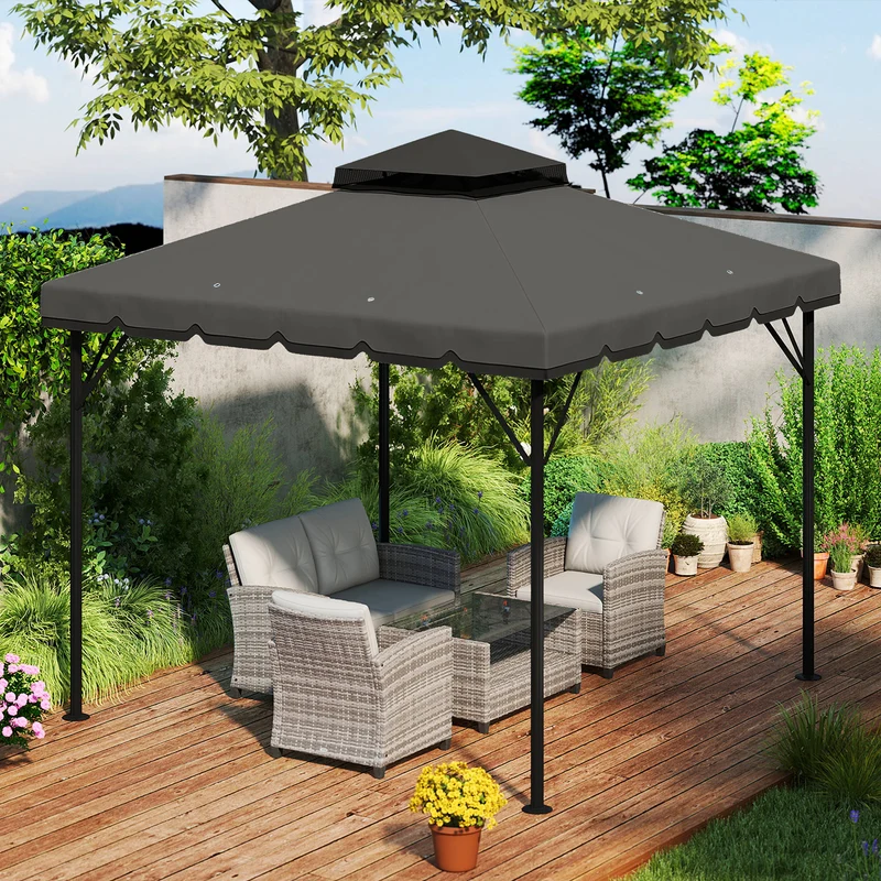 Outsunny Techo De Repuesto Para Cenador 3x3 M Techo Doble Upf 30+ Gris Claro