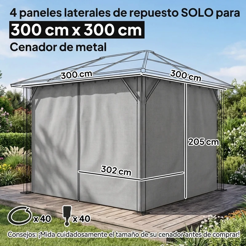 Outsunny 4 Paredes Laterales Para Cenador 3x2 M Sin Ventanas Gris Claro