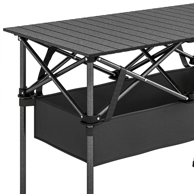 Outsunny Mesa Plegable Camping 93x55x68 Cm Con Red De Almacenamiento Negro