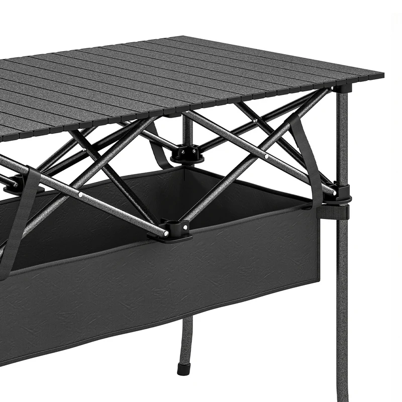 Outsunny Mesa Plegable Camping 93x55x68 Cm Con Red De Almacenamiento Negro