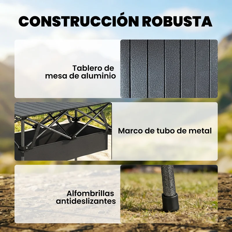 Outsunny Mesa Plegable Camping 93x55x68 Cm Con Red De Almacenamiento Negro