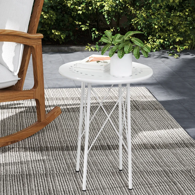 Outsunny Mesa De Jardín Redonda Ø40x50 Cm Para Interior Y Exterior Blanco
