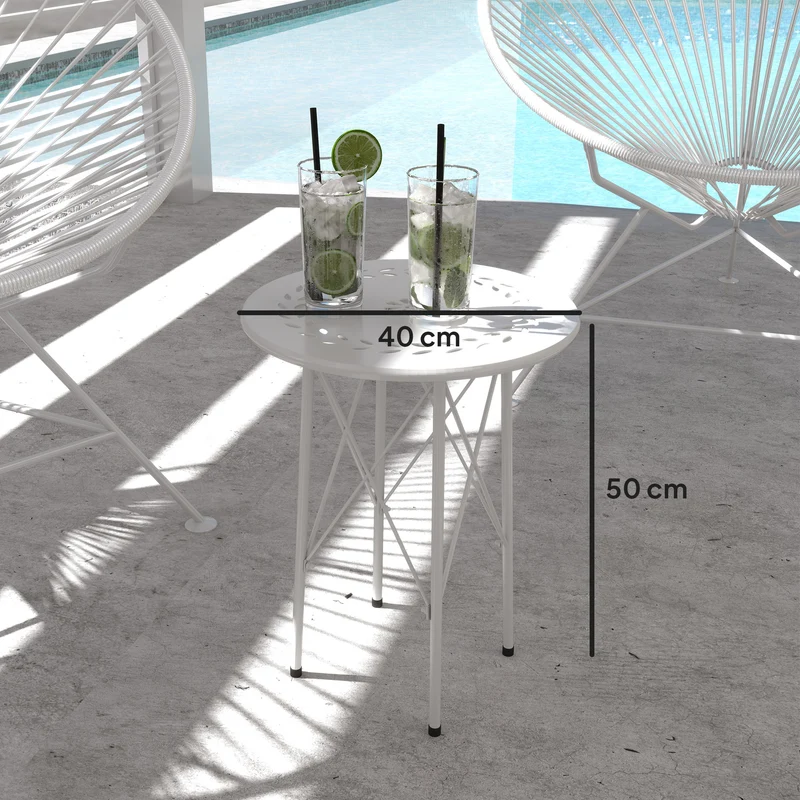 Outsunny Mesa De Jardín Redonda Ø40x50 Cm Para Interior Y Exterior Blanco