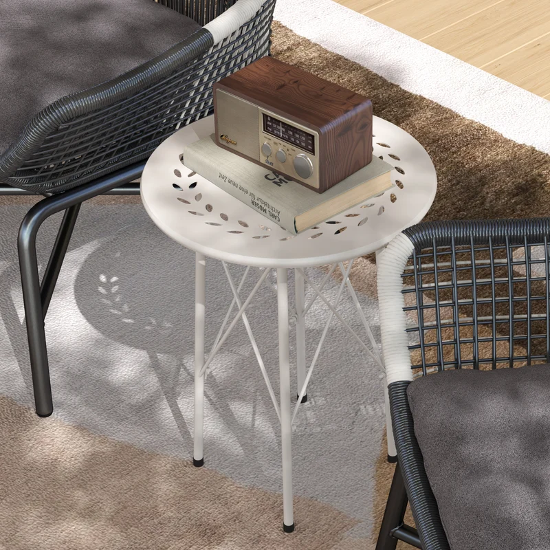 Outsunny Mesa De Jardín Redonda Ø40x50 Cm Para Interior Y Exterior Blanco