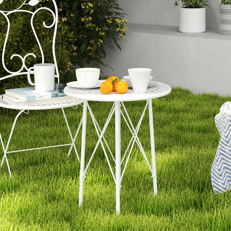 Outsunny Mesa De Jardín Redonda Ø40x50 Cm Para Interior Y Exterior Blanco