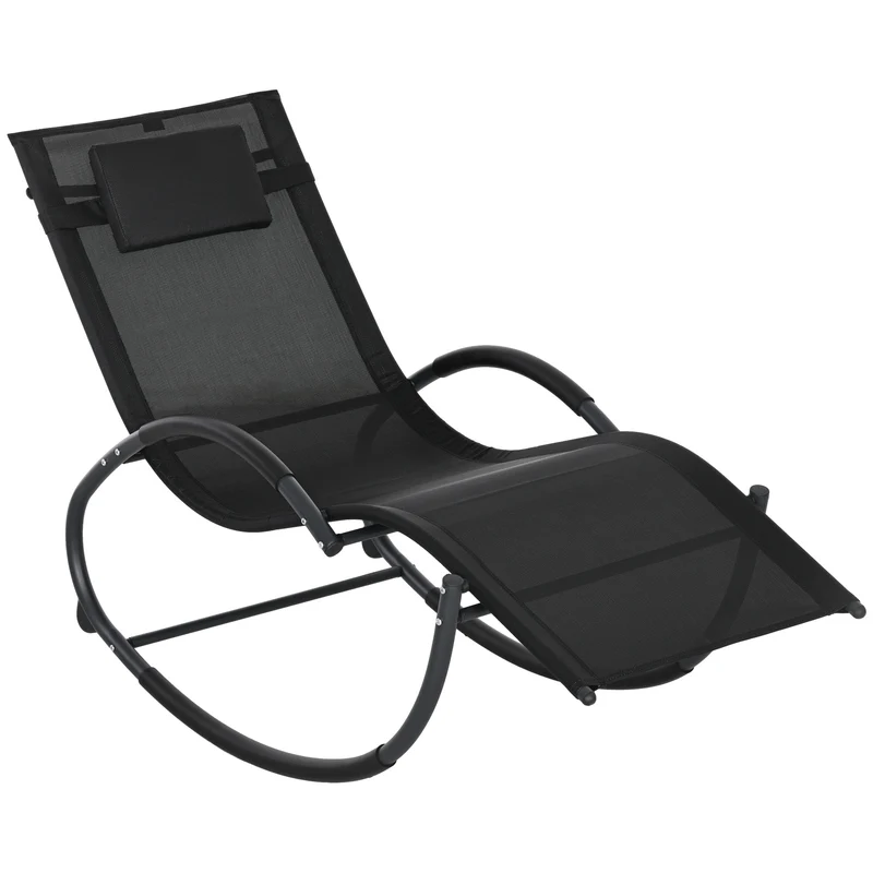Outsunny Mecedora De Exterior Con Reposacabezas Reposabrazos 155x61x88 Cm Negro