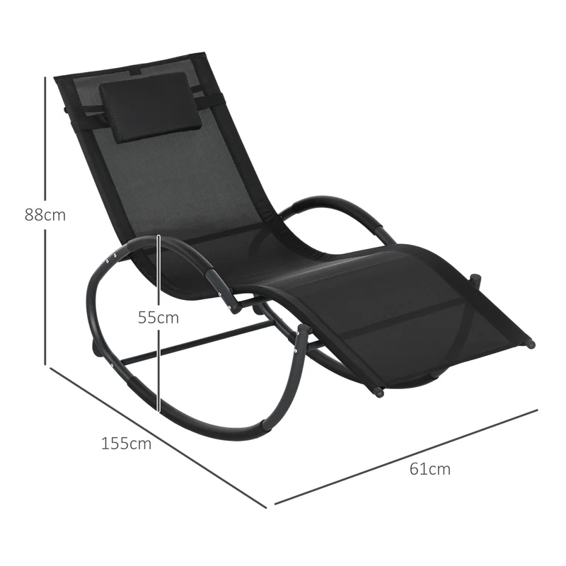 Outsunny Mecedora De Exterior Con Reposacabezas Reposabrazos 155x61x88 Cm Negro