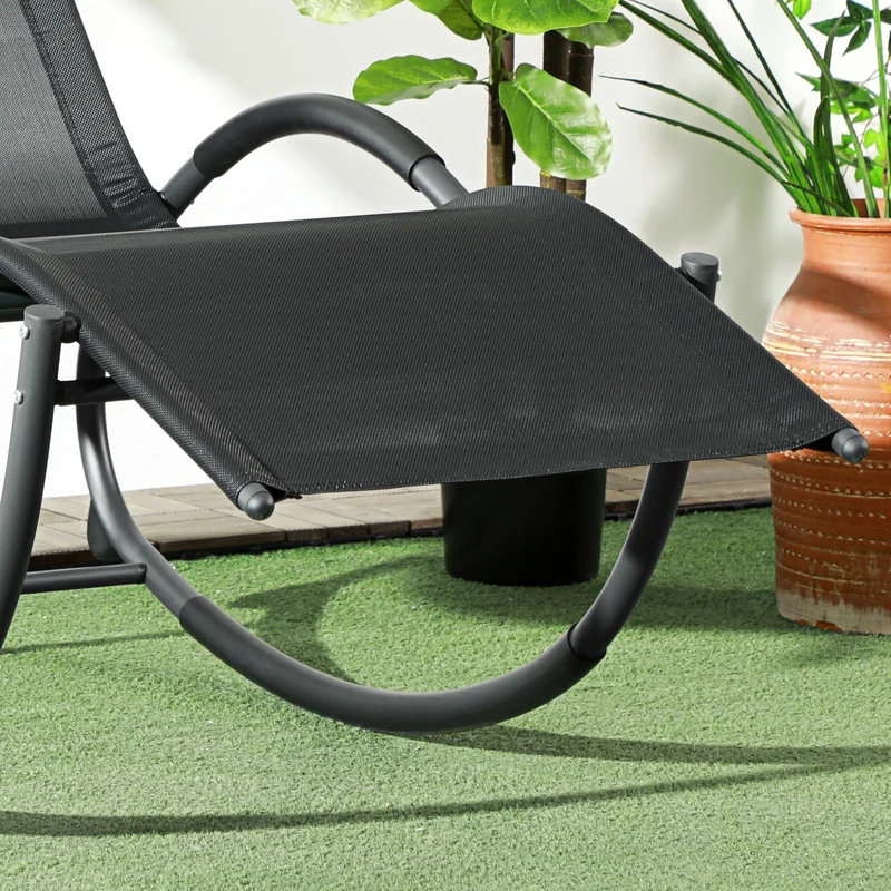 Outsunny Mecedora De Exterior Con Reposacabezas Reposabrazos 155x61x88 Cm Negro