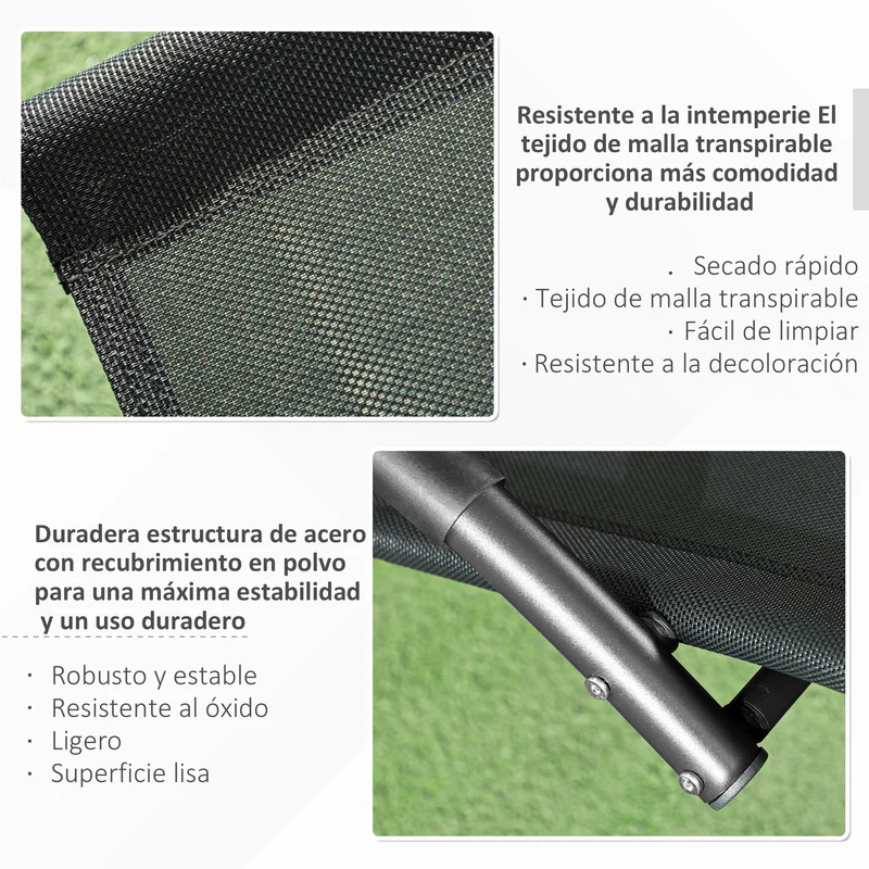 Outsunny Mecedora De Exterior Con Reposacabezas Reposabrazos 155x61x88 Cm Negro