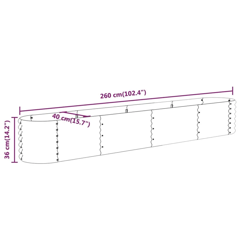 Jardinera Arriate Acero Galvanizado Gris 260x40x36 Cm