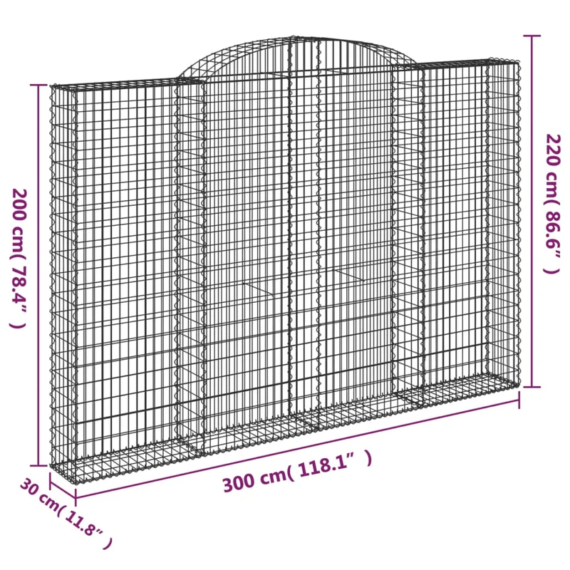 Cestas De Gaviones 2 Uds Forma De Arco Hierro 300x30x200/220 Cm