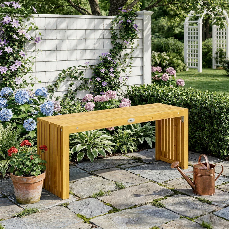 Outsunny Banco De Jardín De Madera Rústico De 2 Plazas 110x30x45 Cm Natural