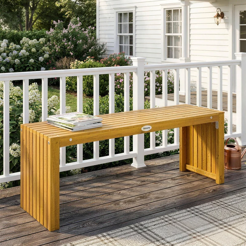 Outsunny Banco De Jardín De Madera Rústico De 2 Plazas 110x30x45 Cm Natural