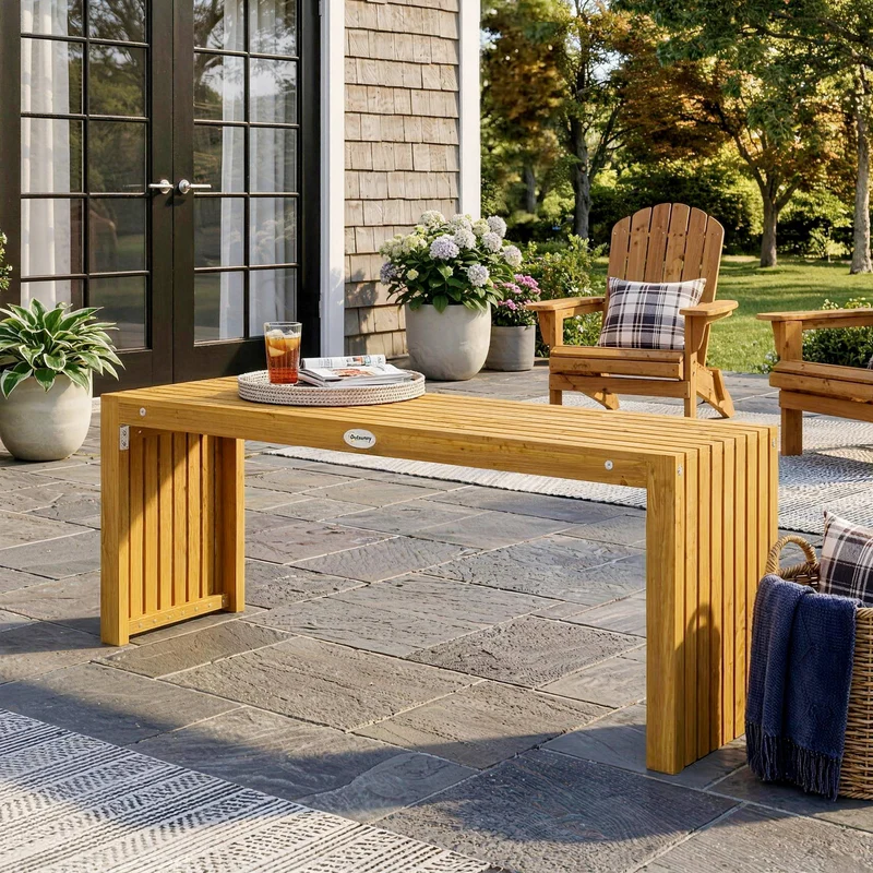Outsunny Banco De Jardín De Madera Rústico De 2 Plazas 110x30x45 Cm Natural