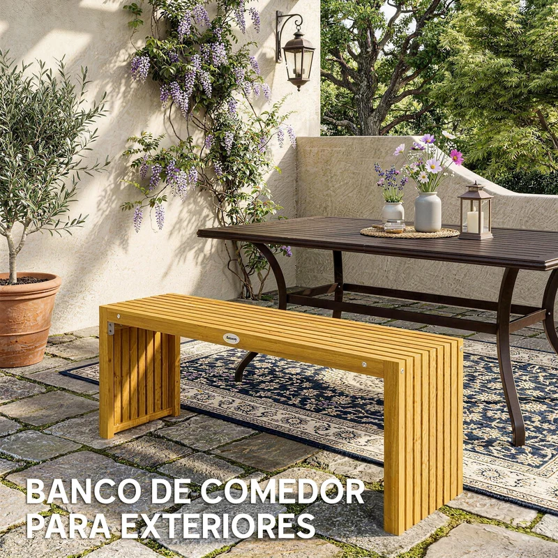 Outsunny Banco De Jardín De Madera Rústico De 2 Plazas 110x30x45 Cm Natural