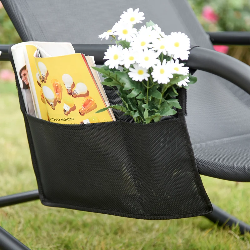 Outsunny Mecedora De Exterior Con Reposabrazos Y Bolsillo Lateral Negro