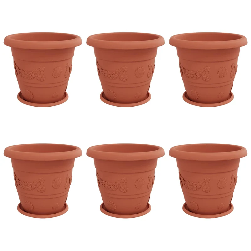 Macetas 6 Uds. Rojo Ladrillo Ø 39 X 32 Cm Plástico