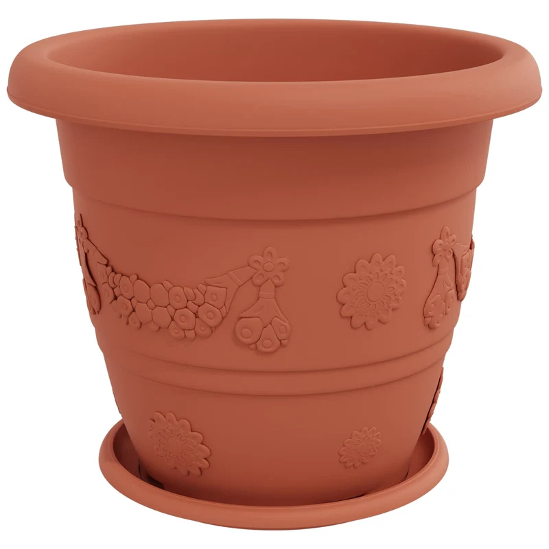 Macetas 6 Uds. Rojo Ladrillo Ø 39 X 32 Cm Plástico