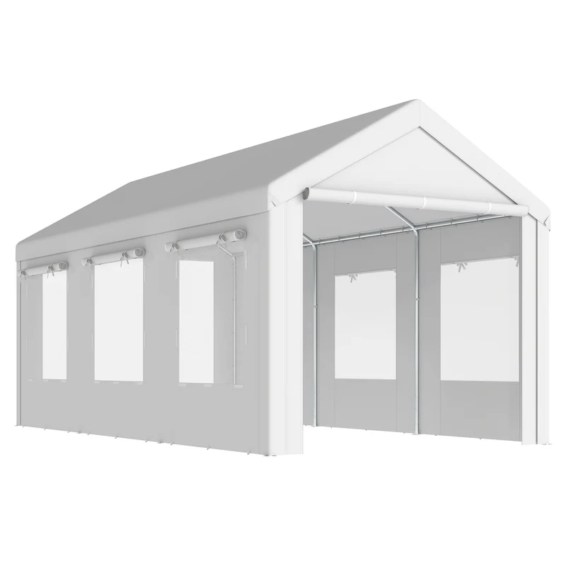 Outsunny Carpa Garaje 3x6 M Impermeable Con Puerta Enrollable Y Ventanas Blanco